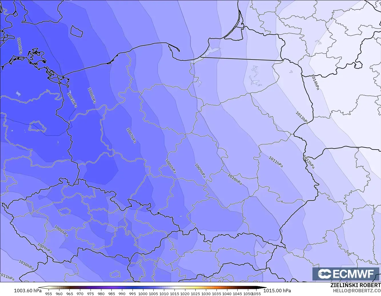 ECMWF IFS 0.25° modelo - Polonia, Presión