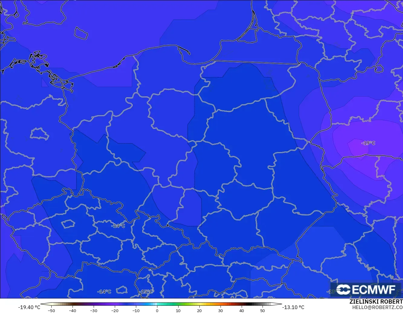 ECMWF IFS 0.25° modelo - Polonia, Temperatura a 500 hPa
