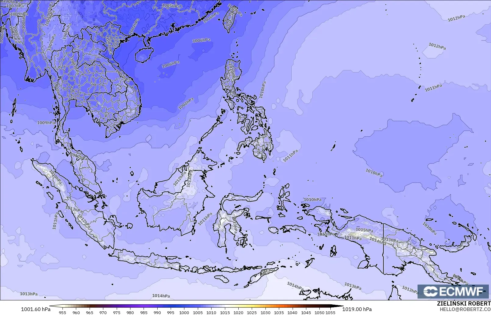 ECMWF IFS 0.25° modelo - Sudeste Asiático, Presión