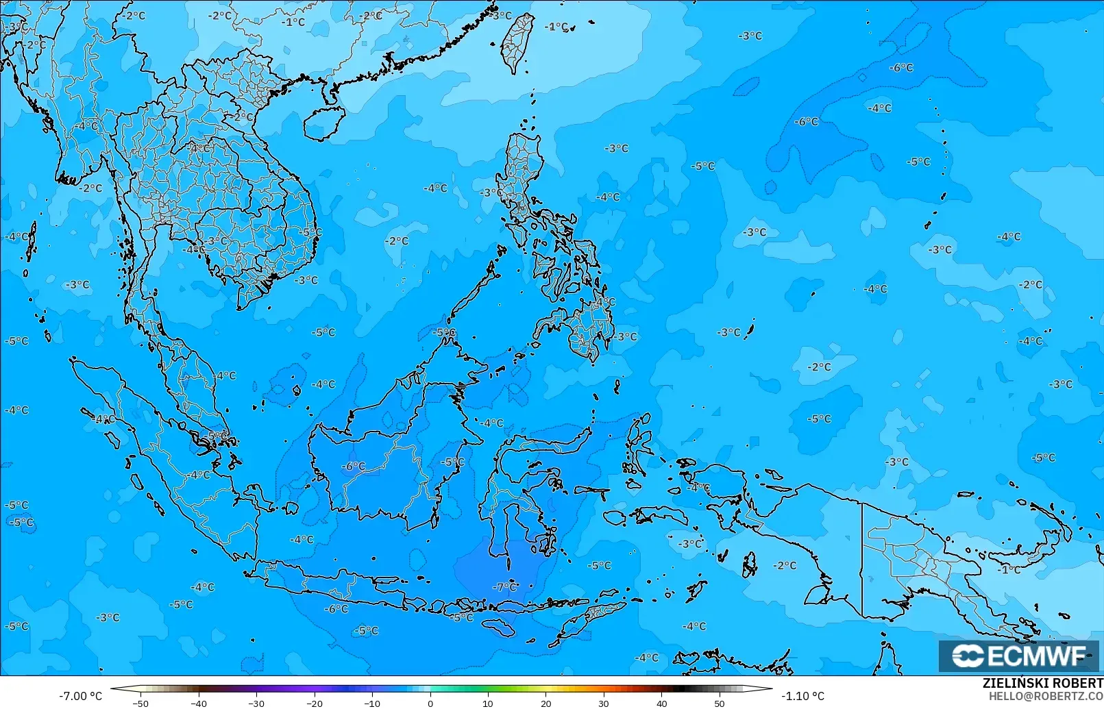 ECMWF IFS 0.25° modelo - Sudeste Asiático, Temperatura a 500 hPa
