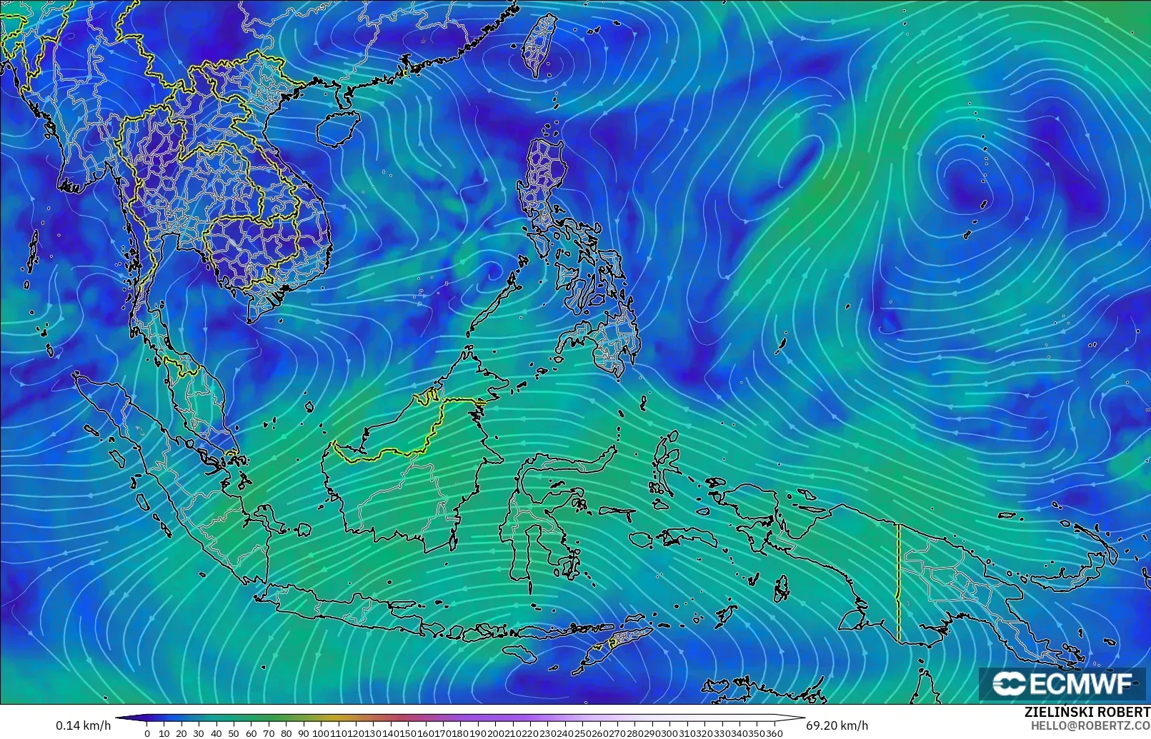ECMWF IFS 0.25° modelo - Sudeste Asiático, Viento a 300 hPa (corriente en chorro)