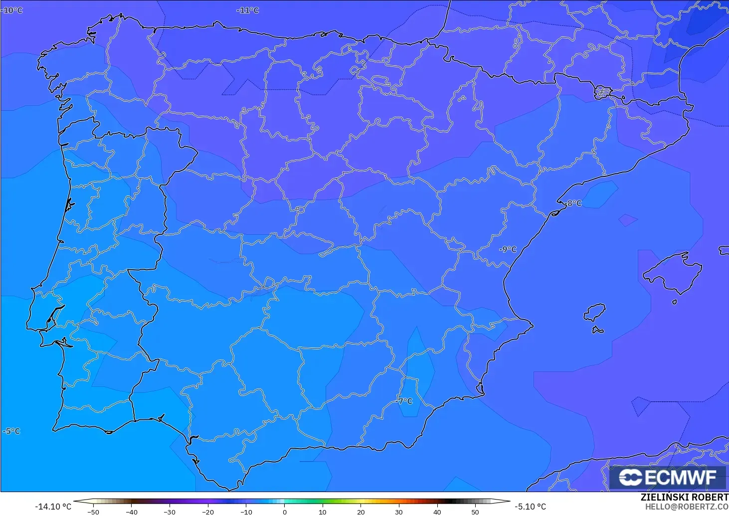 ECMWF IFS 0.25° modelo - España, Temperatura a 500 hPa