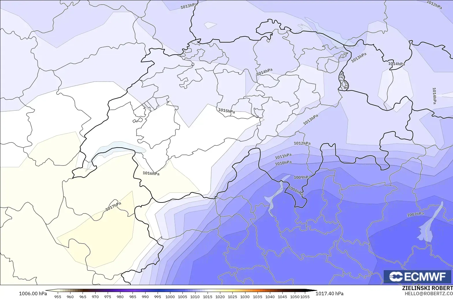 ECMWF IFS 0.25° modelo - Suiza, Presión