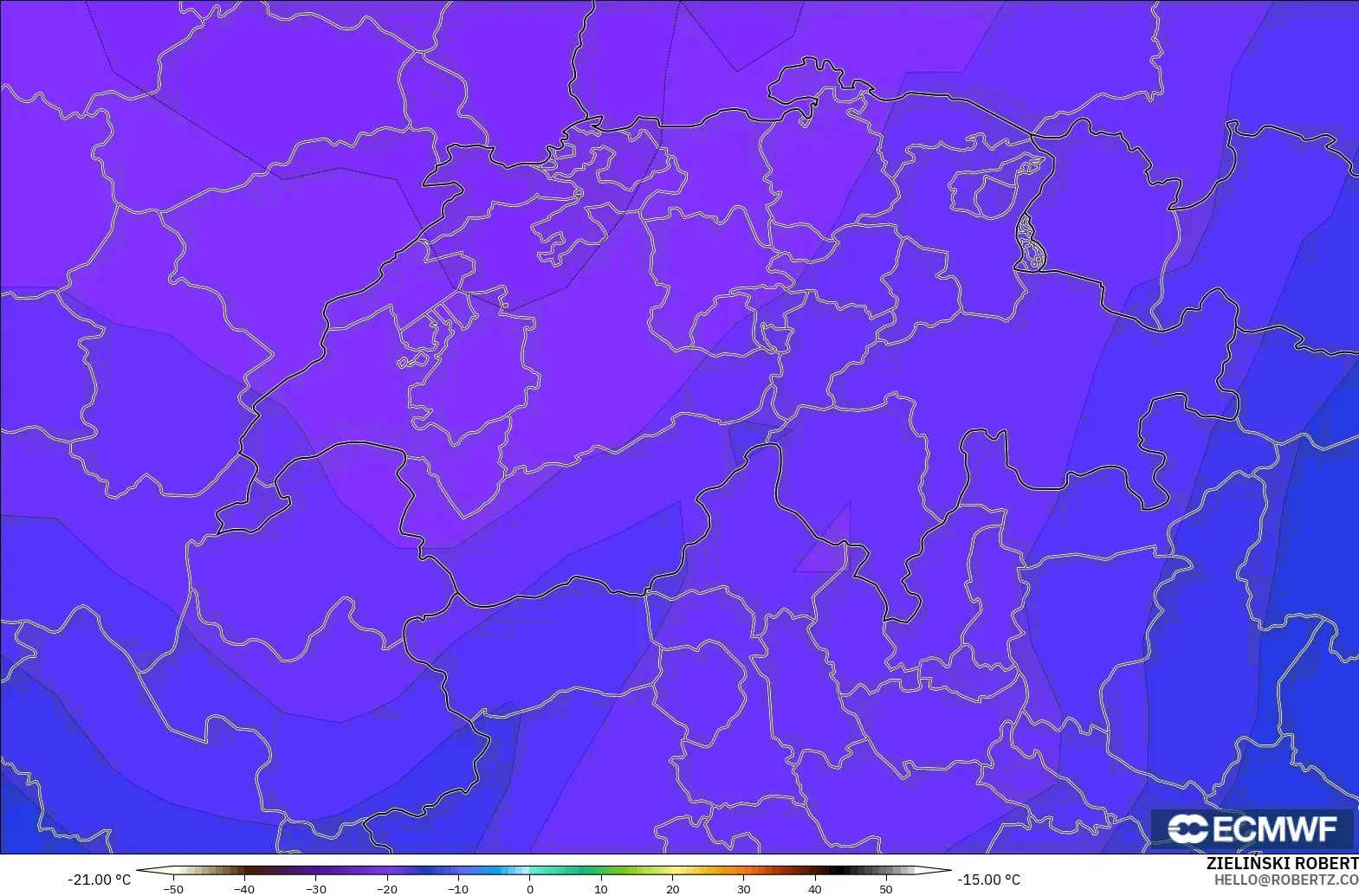 ECMWF IFS 0.25° modelo - Suiza, Temperatura a 500 hPa