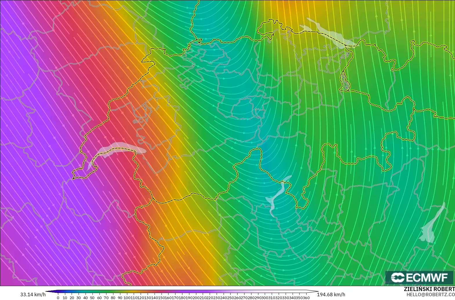 ECMWF IFS 0.25° modelo - Suiza, Viento a 300 hPa (corriente en chorro)
