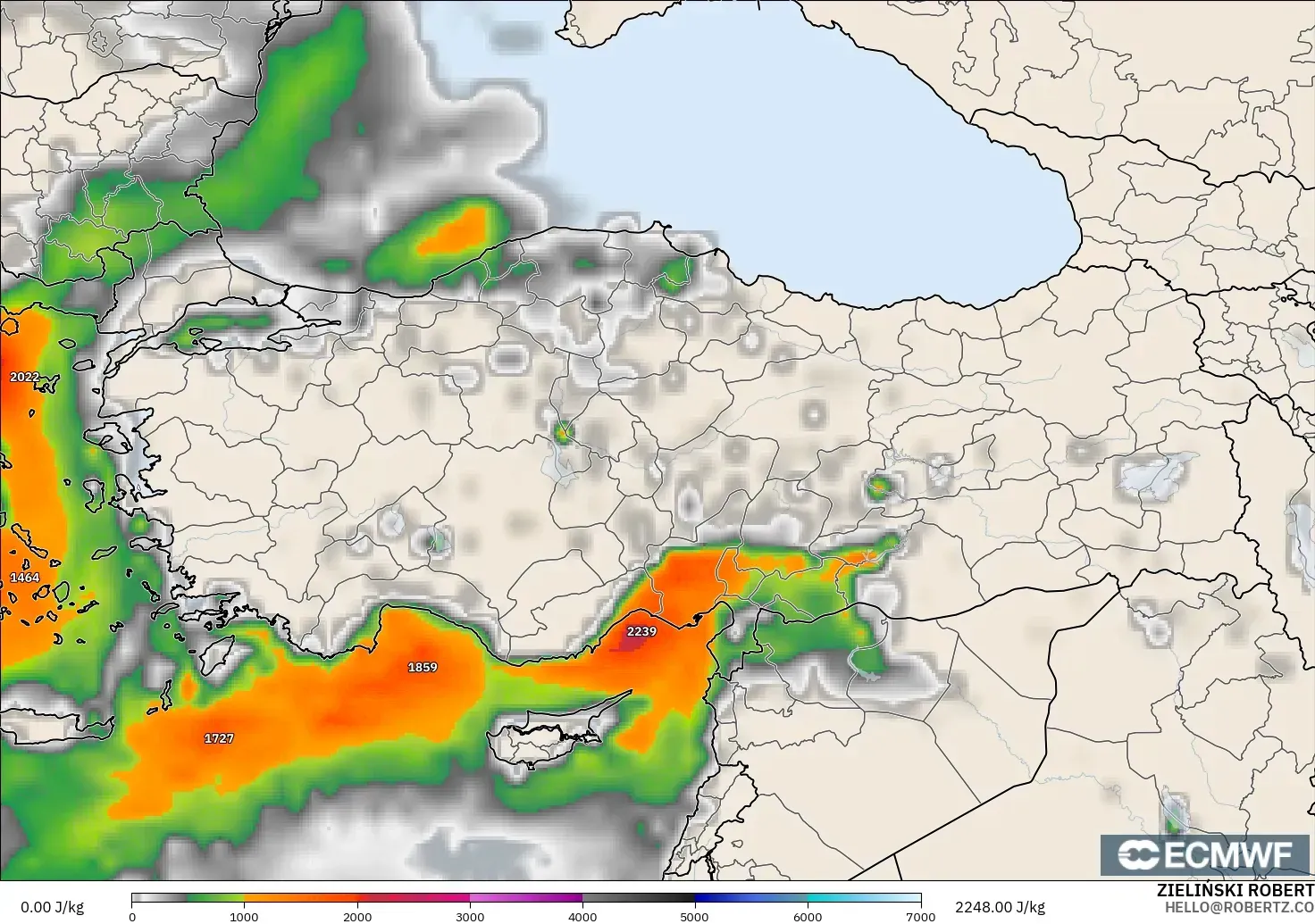 ECMWF IFS 0.25° modelo - Turquía, CAPE