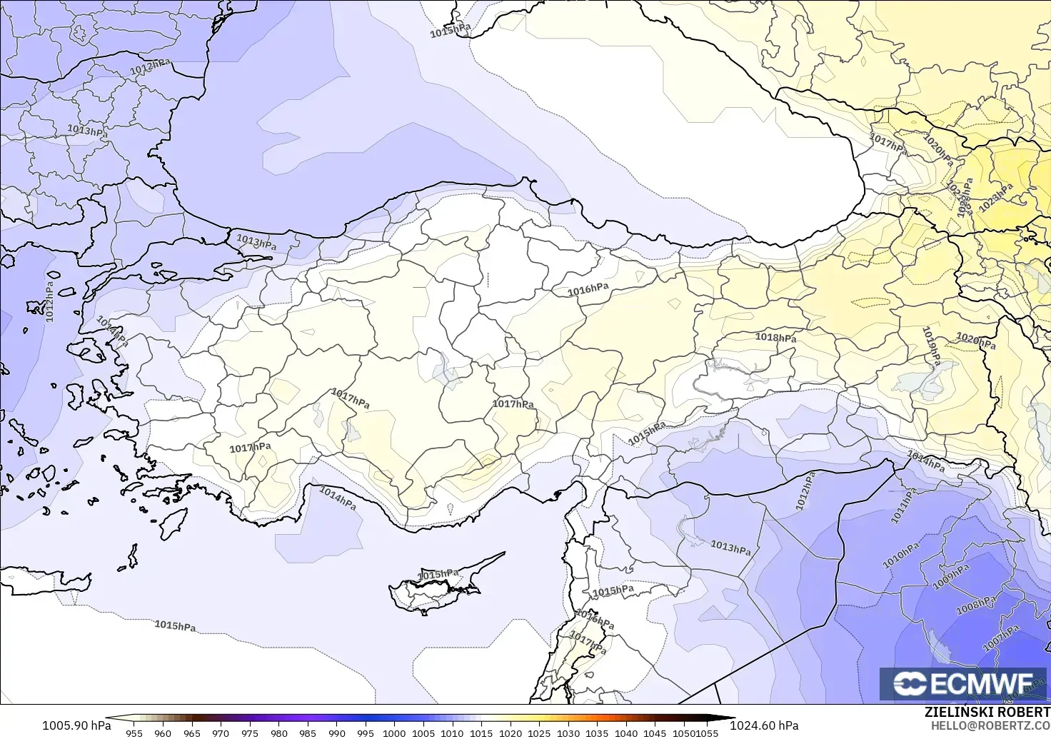 ECMWF IFS 0.25° modelo - Turquía, Presión
