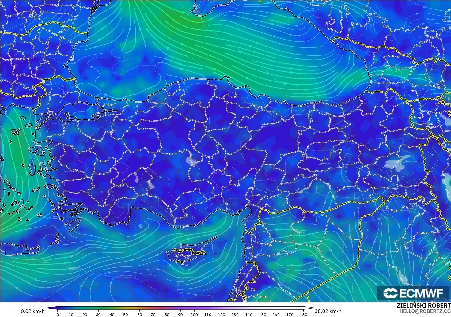 ECMWF IFS 0.25° modelo - Turquía, Viento a 10 m
