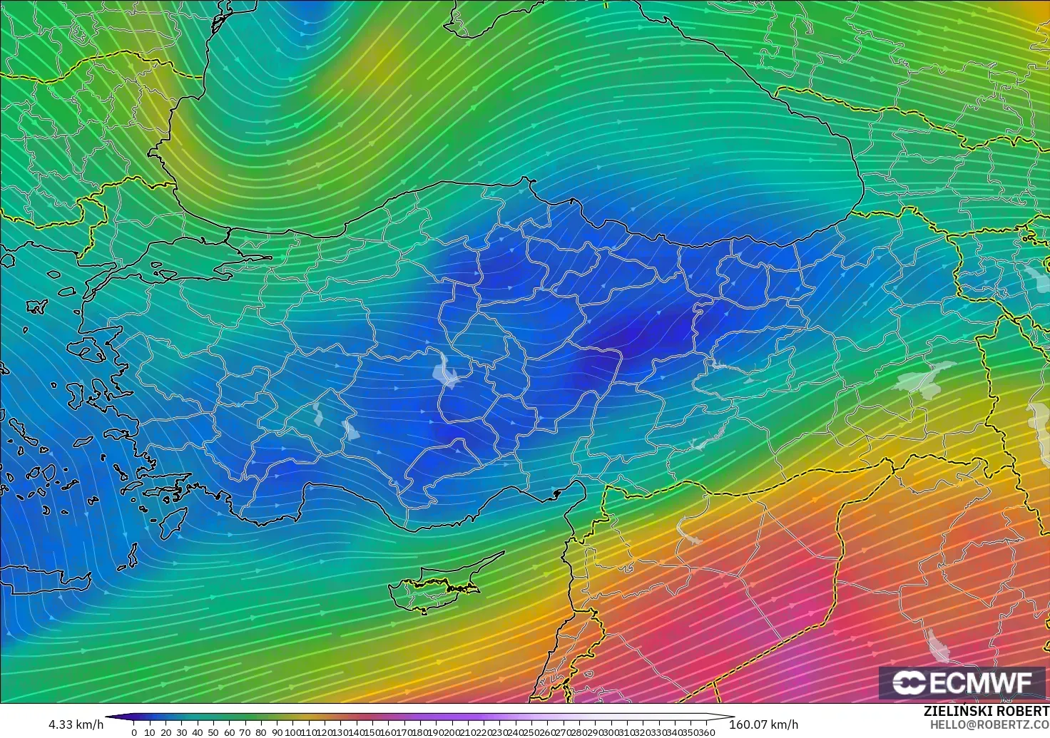 ECMWF IFS 0.25° modelo - Turquía, Viento a 300 hPa (corriente en chorro)