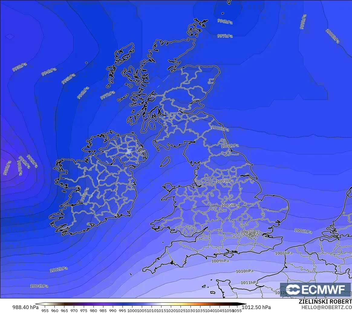 ECMWF IFS 0.25° modelo - Reino Unido, Presión