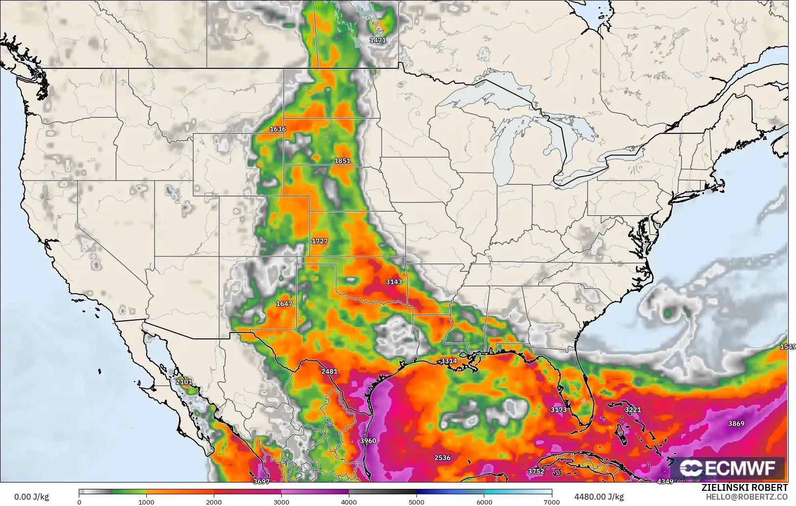 ECMWF IFS 0.25° modelo - Estados Unidos, CAPE