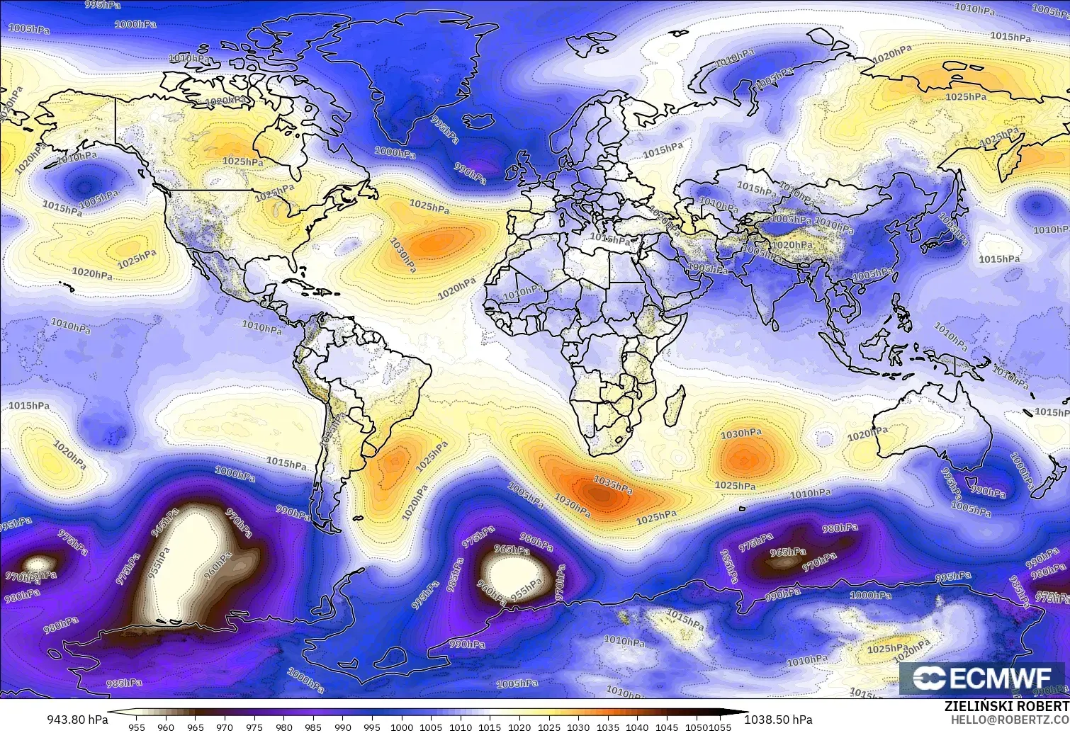 ECMWF IFS 0.25° modelo - Mundo, Presión