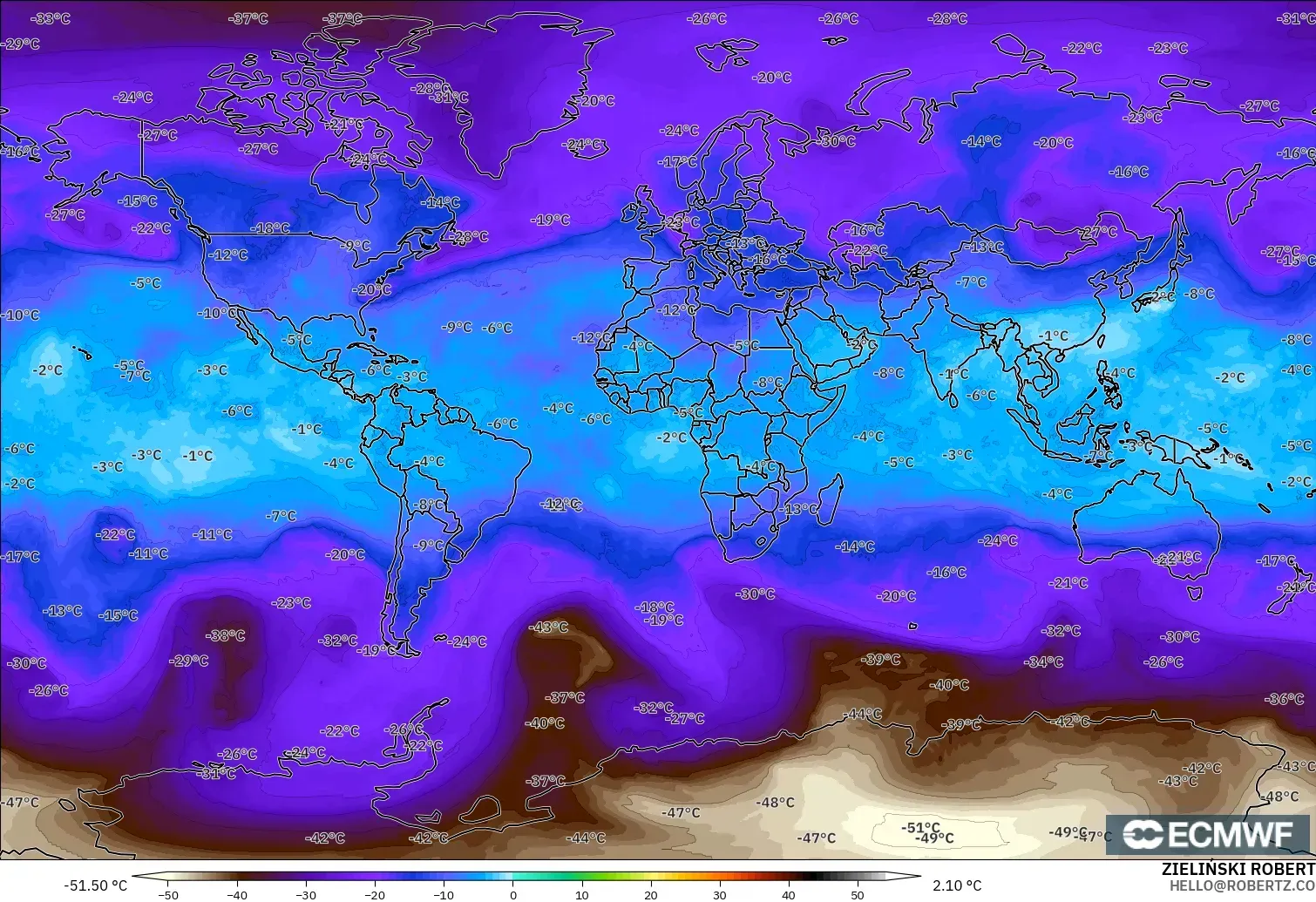 ECMWF IFS 0.25° modelo - Mundo, Temperatura a 500 hPa