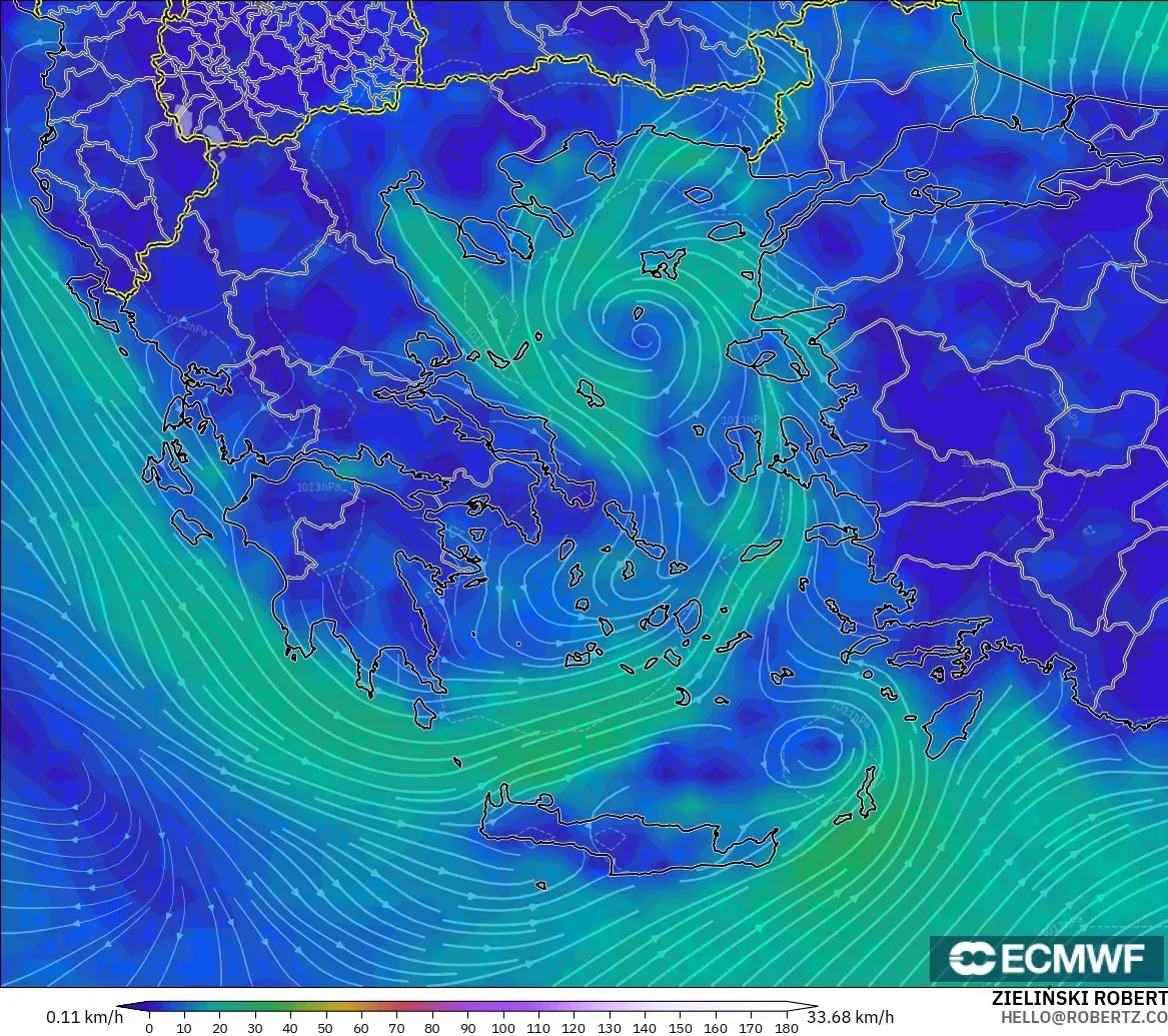 ECMWF IFS 0.25° modelo - Grecia, Viento a 10 m