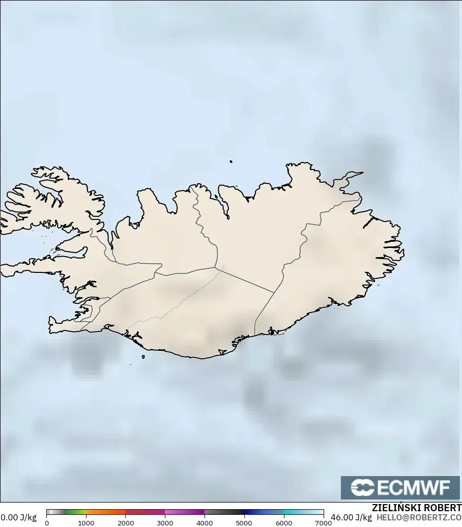 ECMWF IFS 0.25° modelo - Islandia, CAPE