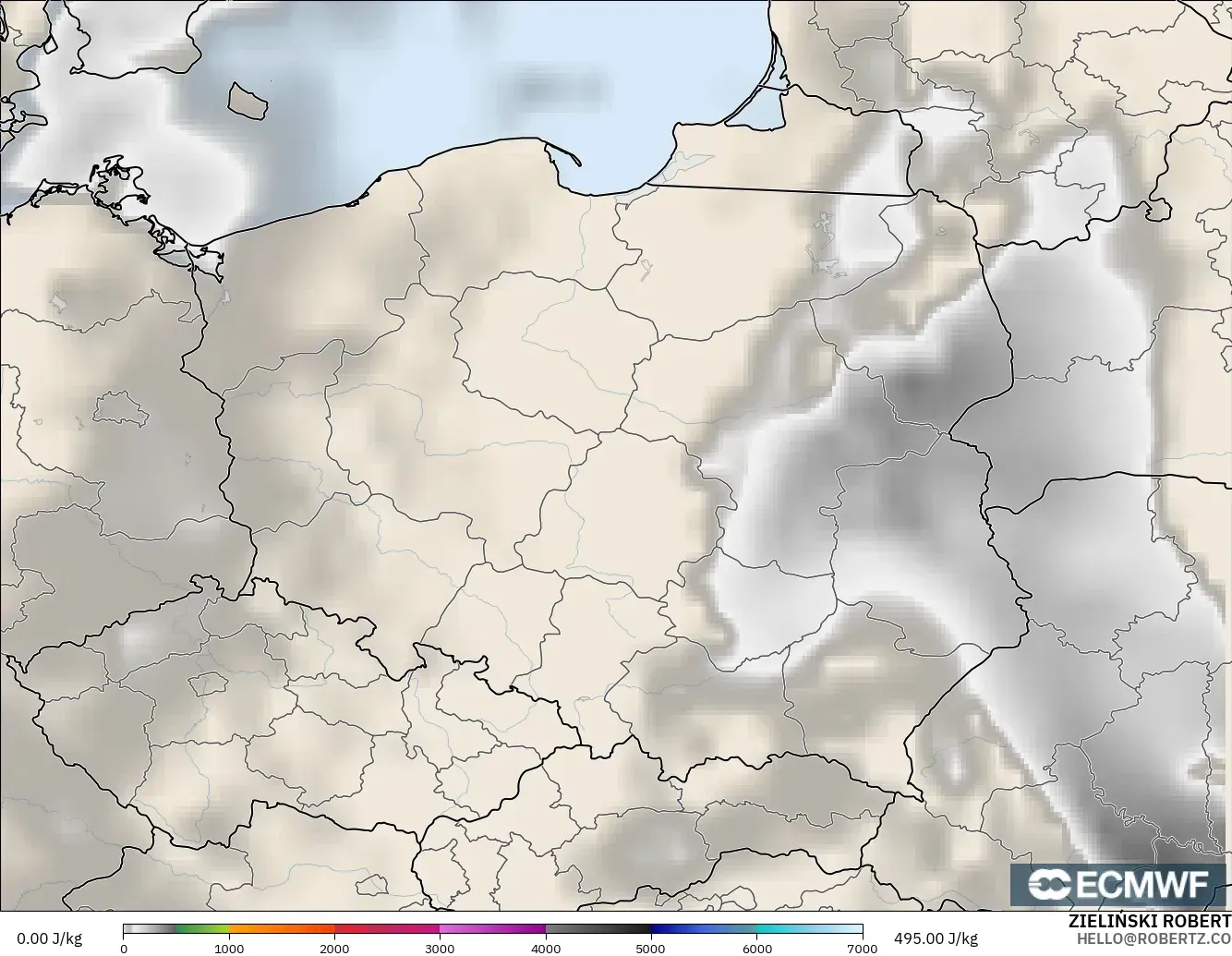ECMWF IFS 0.25° modelo - Polonia, CAPE