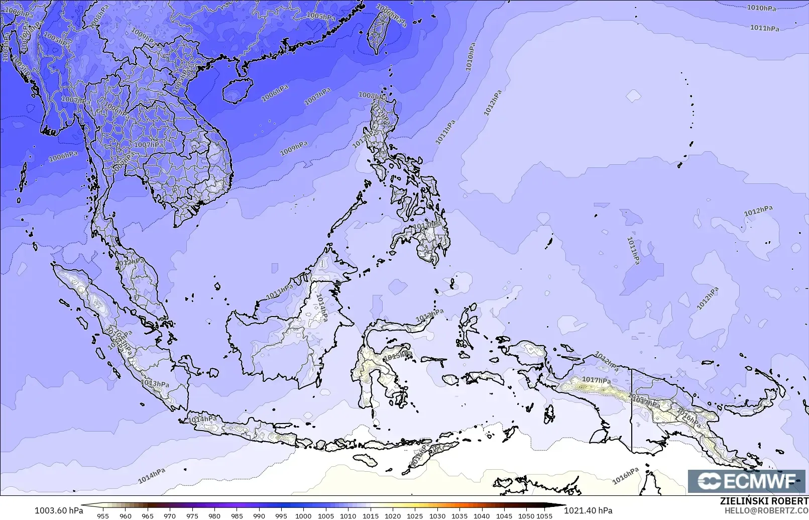 ECMWF IFS 0.25° modelo - Sudeste Asiático, Presión