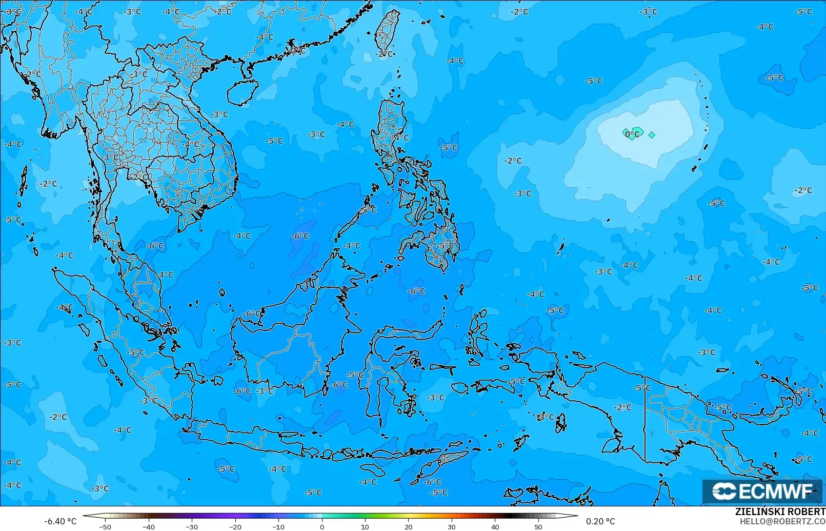 ECMWF IFS 0.25° modelo - Sudeste Asiático, Temperatura a 500 hPa