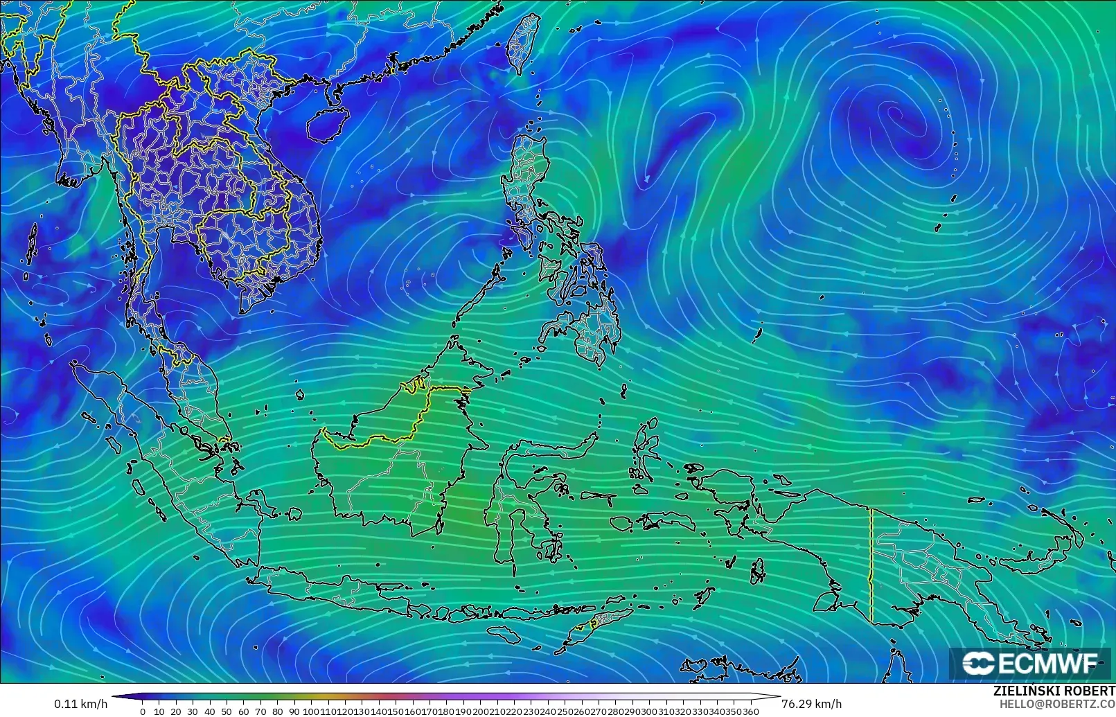 ECMWF IFS 0.25° modelo - Sudeste Asiático, Viento a 300 hPa (corriente en chorro)