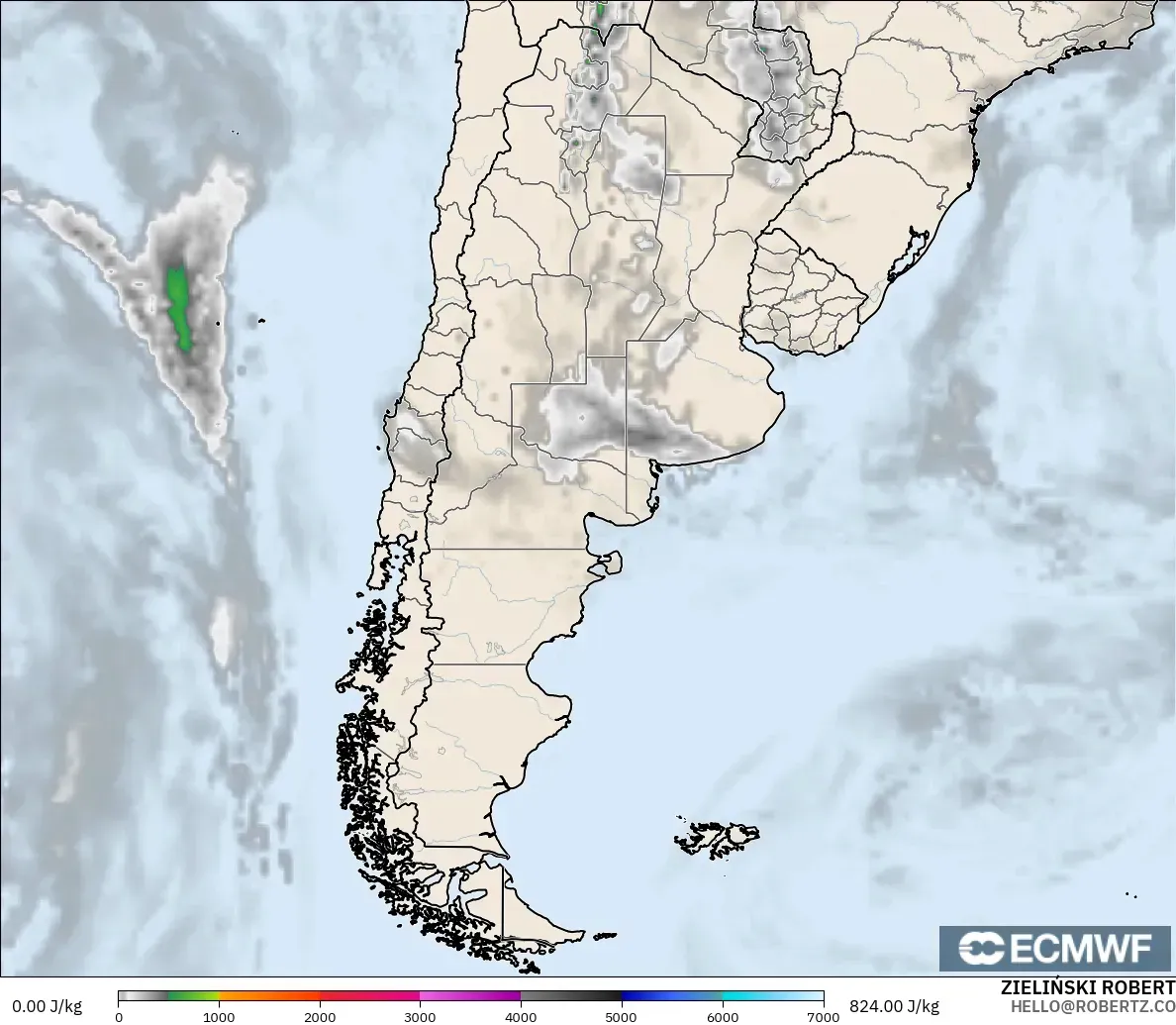 ECMWF IFS 0.25° modelo - Argentina, CAPE