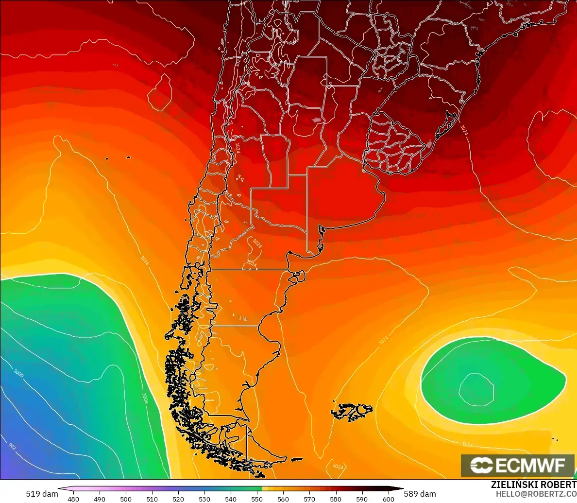 ECMWF IFS 0.25° modelo - Argentina, Altura geopotencial a 500 hPa