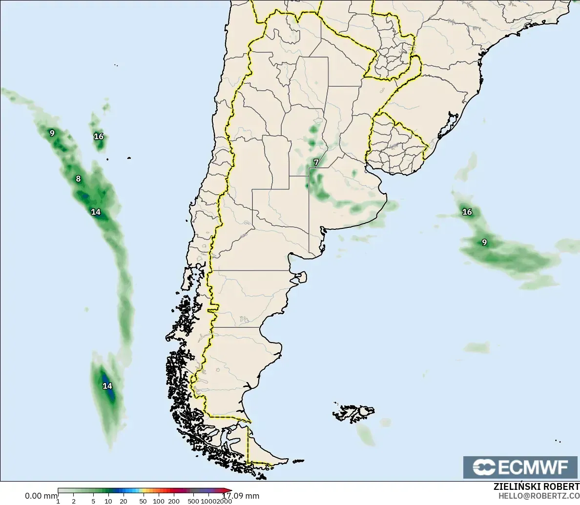 ECMWF IFS 0.25° modelo - Argentina, Acumulación de precipitación