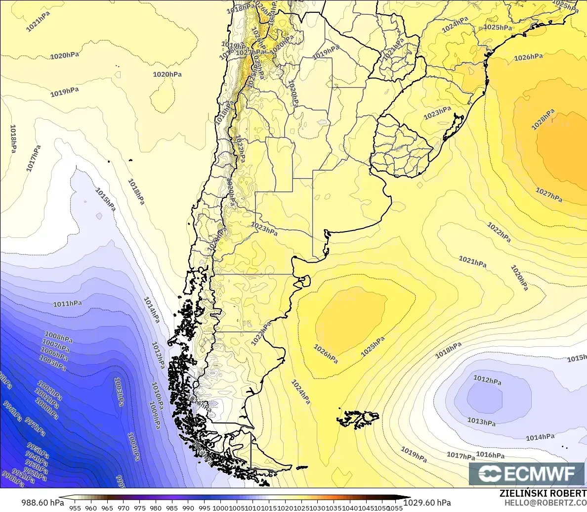 ECMWF IFS 0.25° modelo - Argentina, Presión