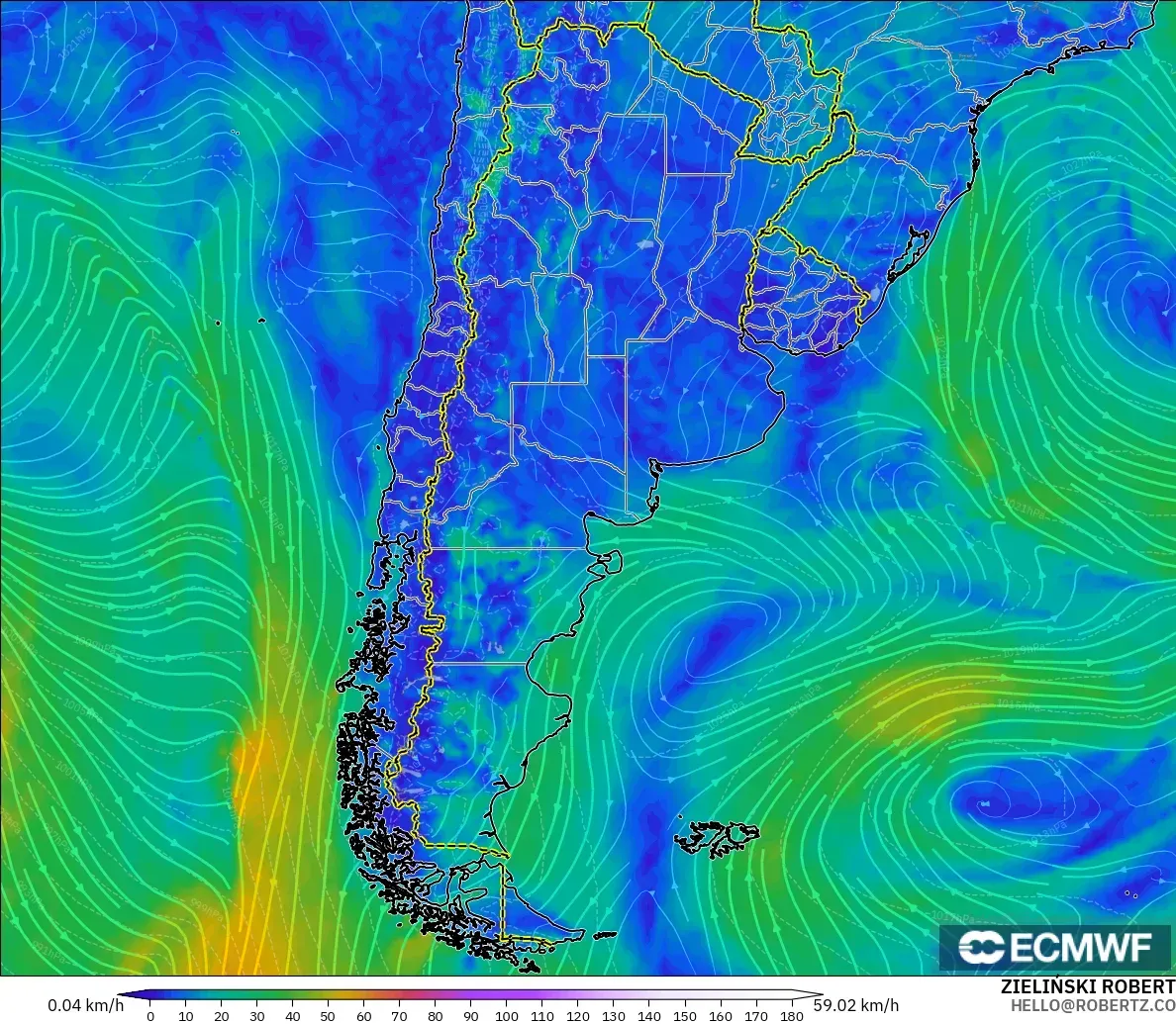 ECMWF IFS 0.25° modelo - Argentina, Viento a 10 m