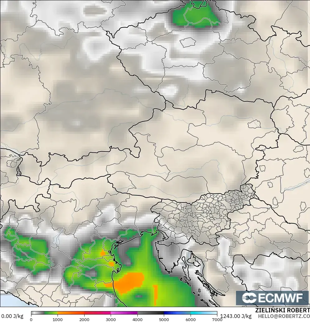 ECMWF IFS 0.25° modelo - Austria, CAPE