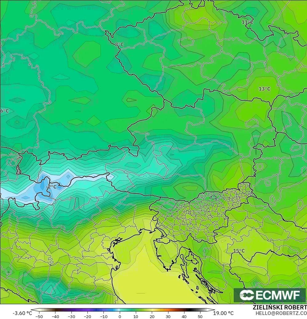 ECMWF IFS 0.25° modelo - Austria, Punto de rocío a 2 m