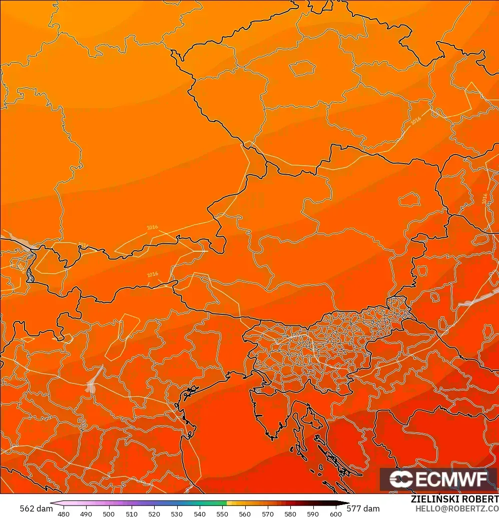 ECMWF IFS 0.25° modelo - Austria, Altura geopotencial a 500 hPa