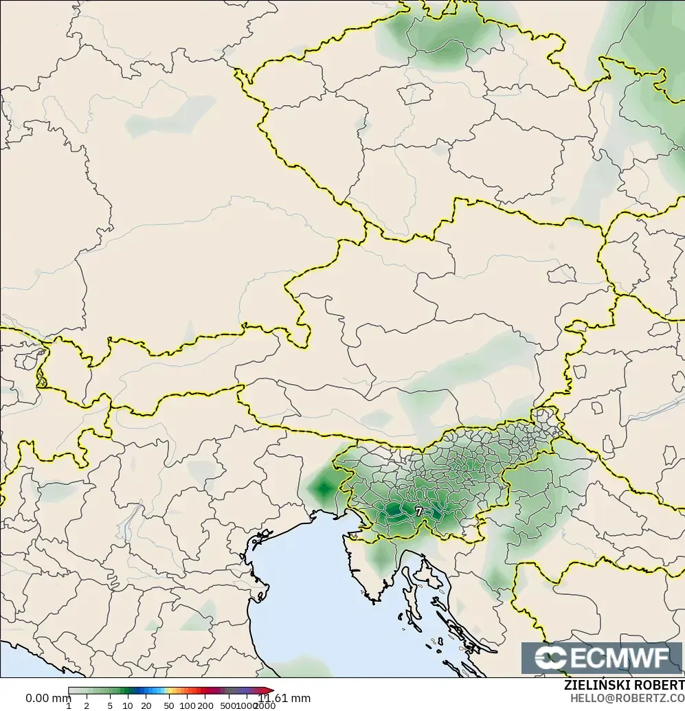 ECMWF IFS 0.25° modelo - Austria, Acumulación de precipitación