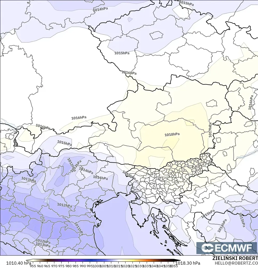ECMWF IFS 0.25° modelo - Austria, Presión