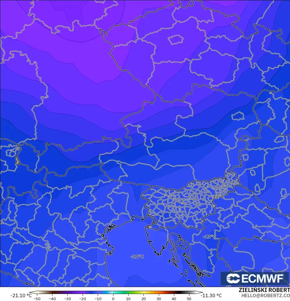 ECMWF IFS 0.25° modelo - Austria, Temperatura a 500 hPa