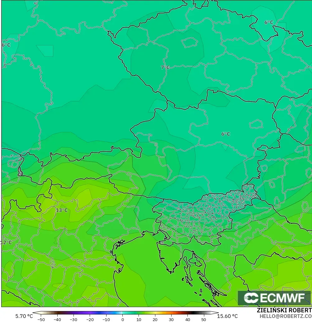 ECMWF IFS 0.25° modelo - Austria, Temperatura a 850 hPa