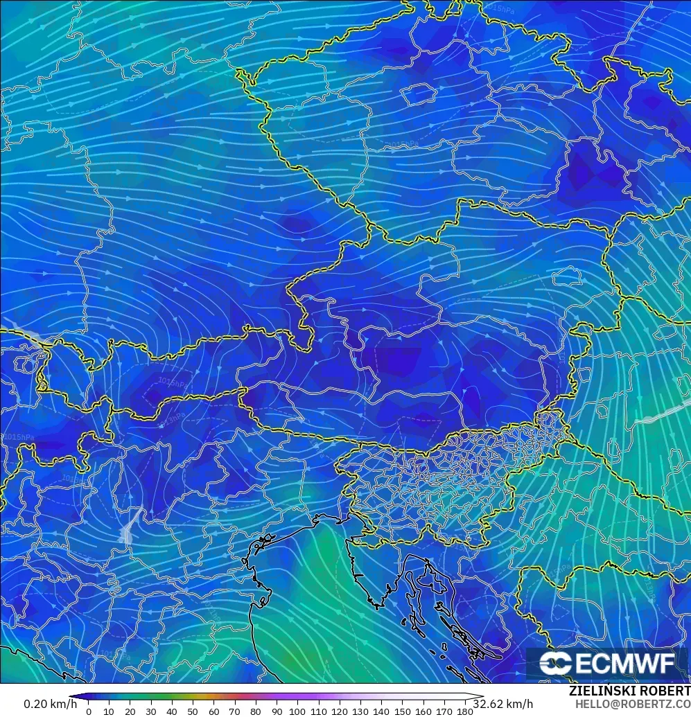 ECMWF IFS 0.25° modelo - Austria, Viento a 10 m