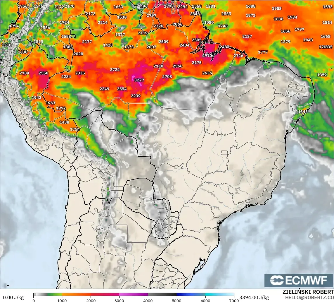 ECMWF IFS 0.25° modelo - Brasil, CAPE