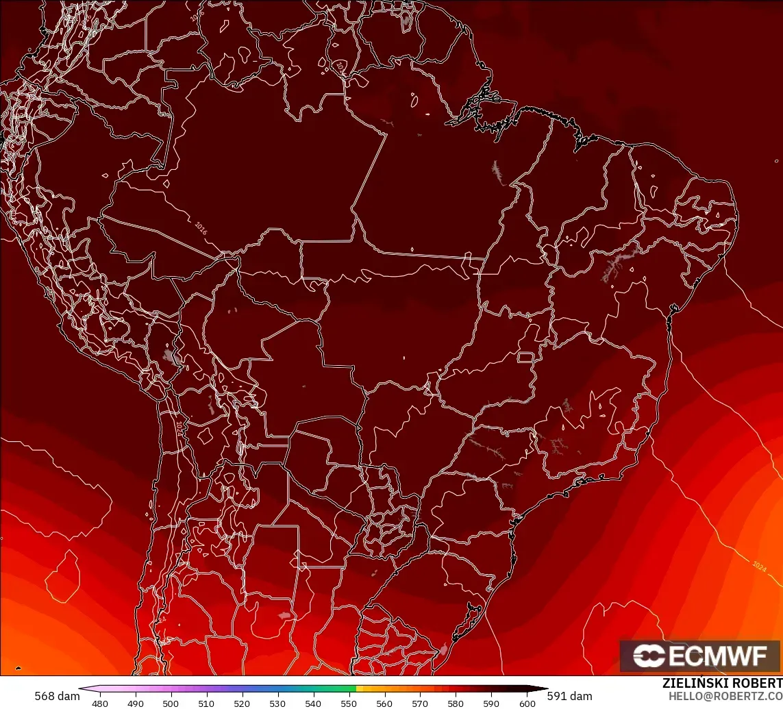 ECMWF IFS 0.25° modelo - Brasil, Altura geopotencial a 500 hPa