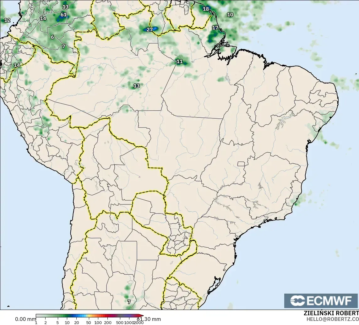 ECMWF IFS 0.25° modelo - Brasil, Acumulación de precipitación