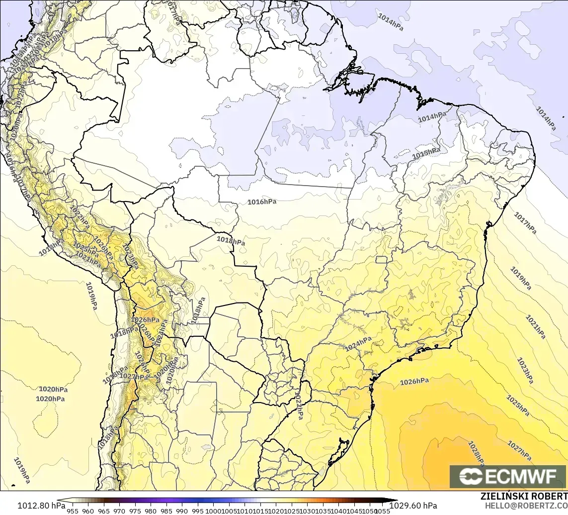 ECMWF IFS 0.25° modelo - Brasil, Presión
