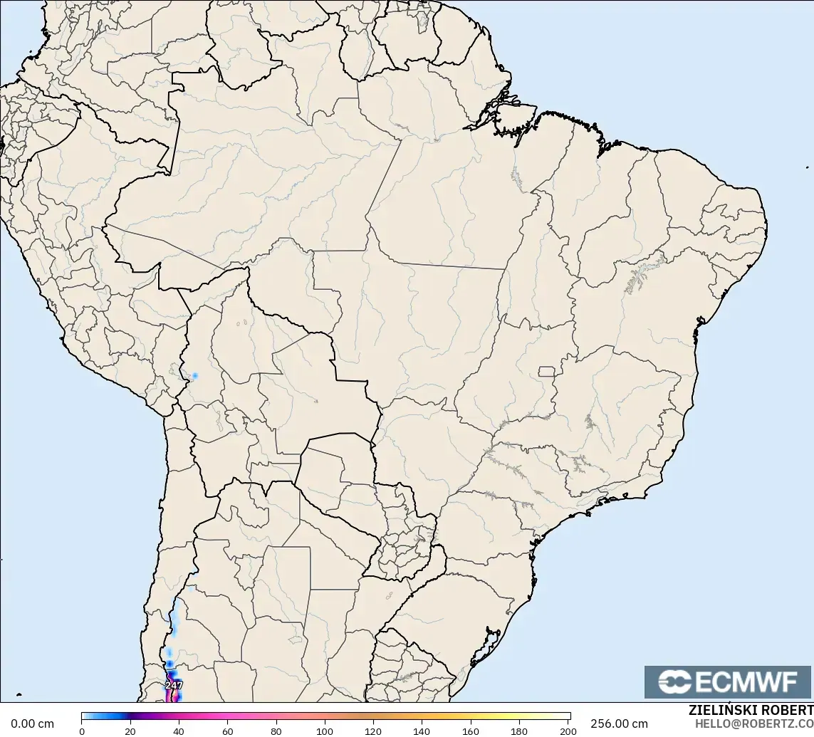 ECMWF IFS 0.25° modelo - Brasil, Profundidad de nieve
