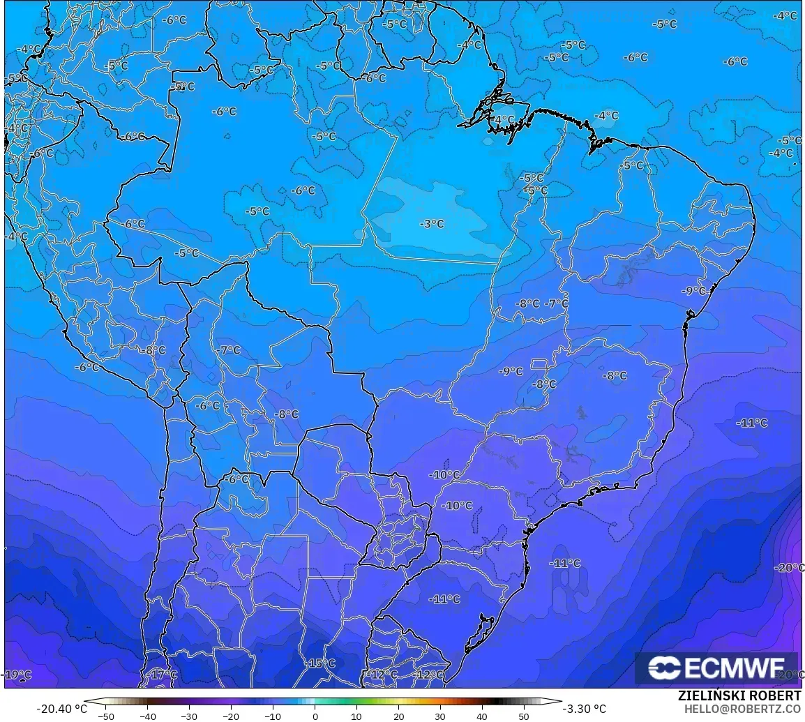 ECMWF IFS 0.25° modelo - Brasil, Temperatura a 500 hPa