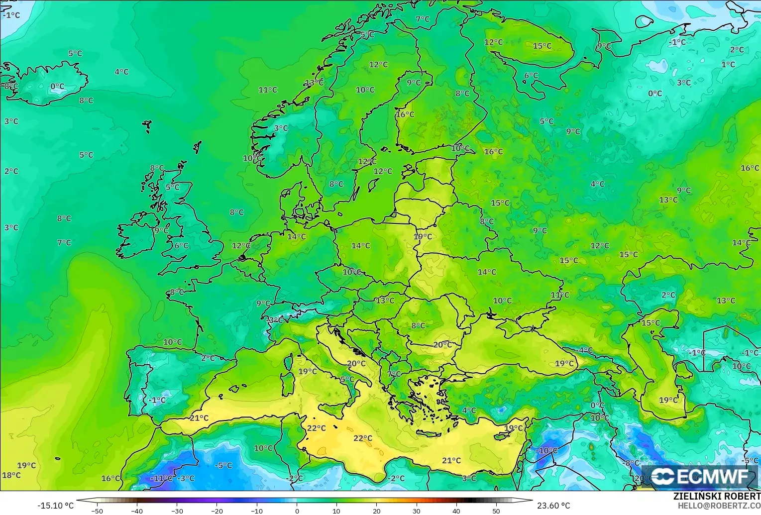 ECMWF IFS 0.25° modelo - Europa, Punto de rocío a 2 m