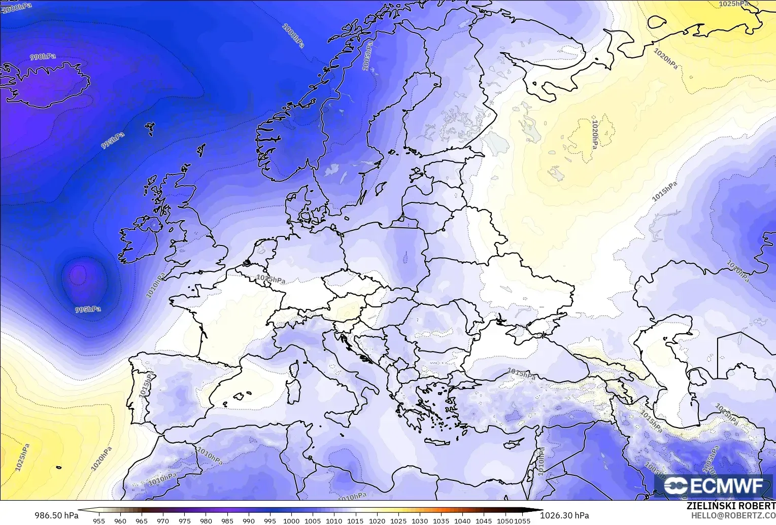 ECMWF IFS 0.25° modelo - Europa, Presión