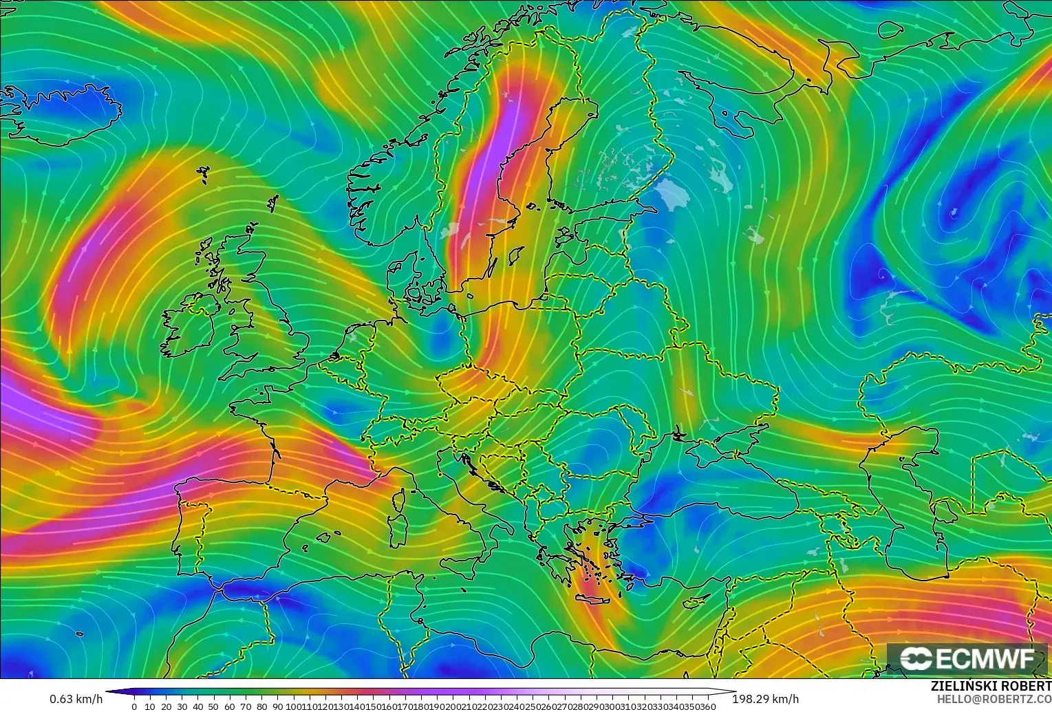 ECMWF IFS 0.25° modelo - Europa, Viento a 300 hPa (corriente en chorro)