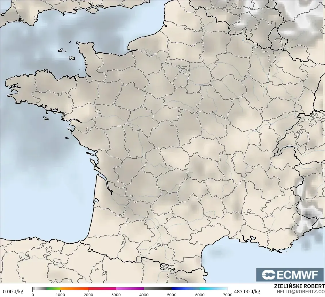 ECMWF IFS 0.25° modelo - Francia, CAPE