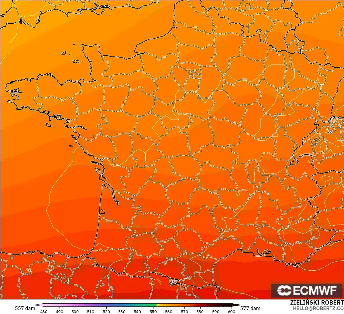 ECMWF IFS 0.25° modelo - Francia, Altura geopotencial a 500 hPa