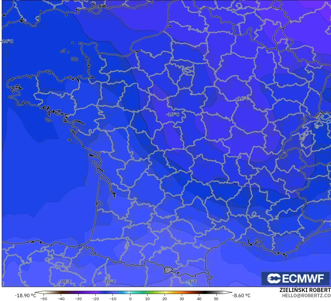 ECMWF IFS 0.25° modelo - Francia, Temperatura a 500 hPa