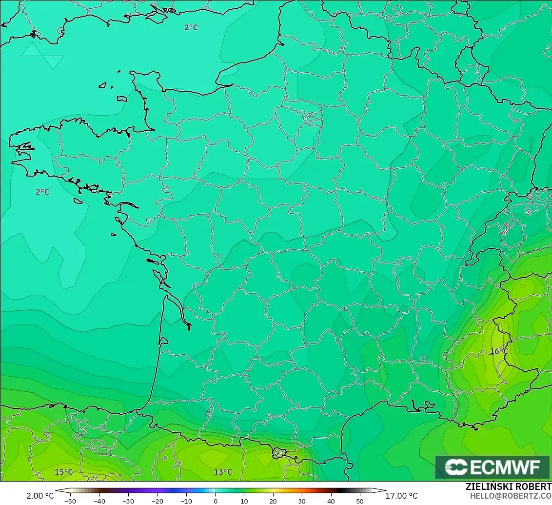 ECMWF IFS 0.25° modelo - Francia, Temperatura a 850 hPa