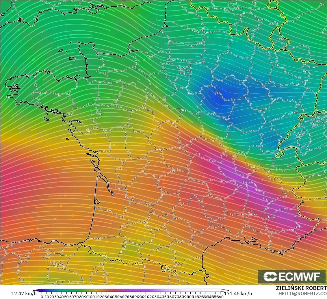 ECMWF IFS 0.25° modelo - Francia, Viento a 300 hPa (corriente en chorro)